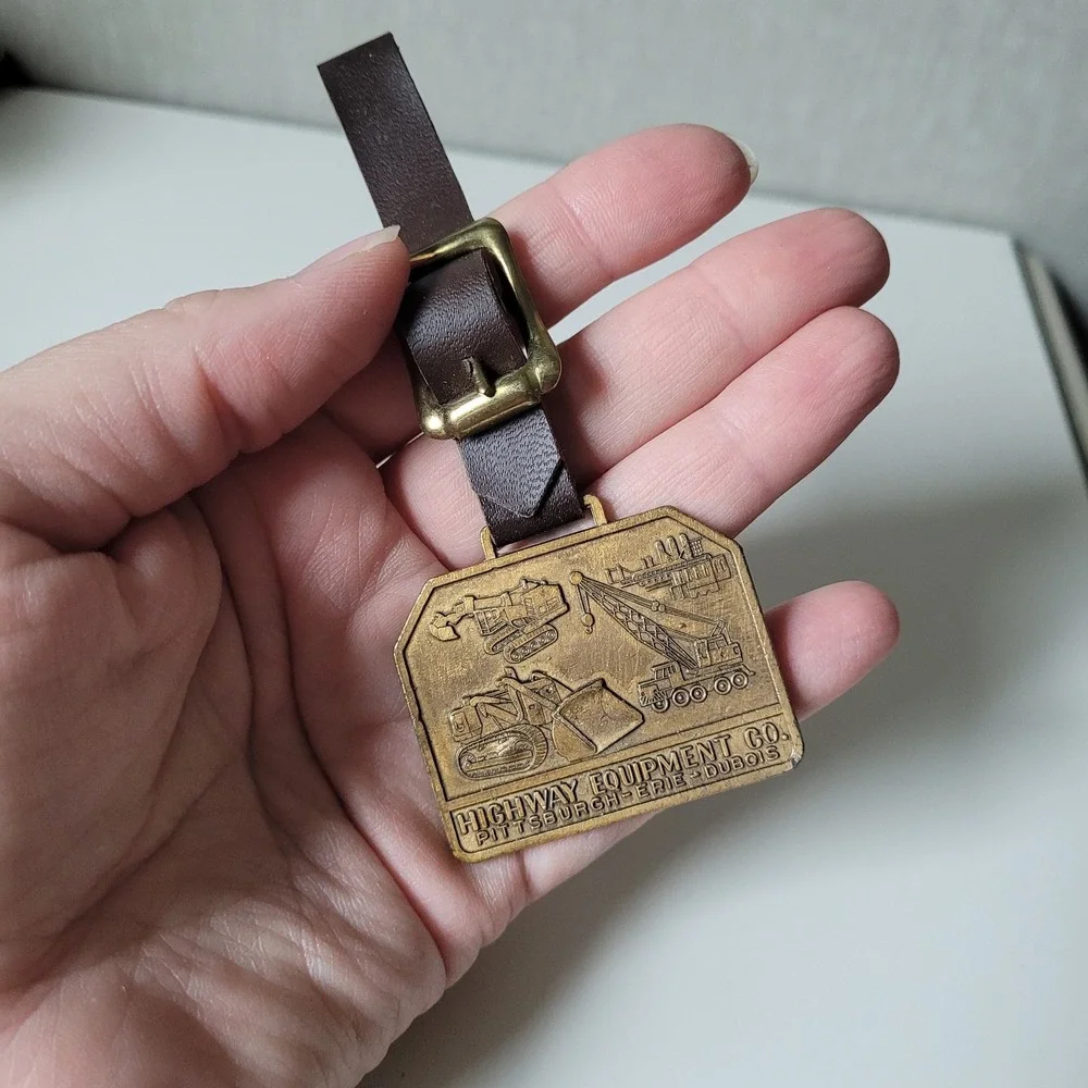 Vintage Highway Equipment Co. Brass Luggage Tag Keychain - Pittsburgh Erie PA